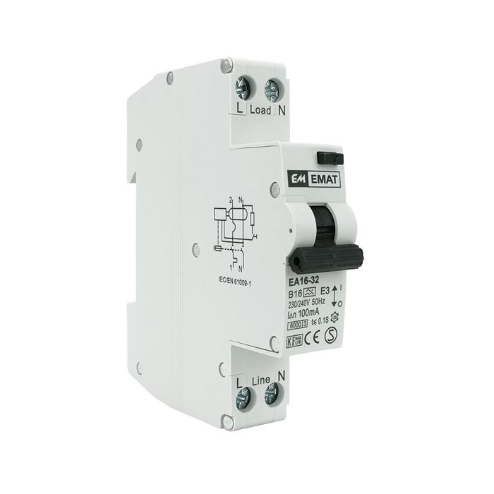 EMAT Aardlekautomaat 1-polig+nul 16A B-kar 100mA