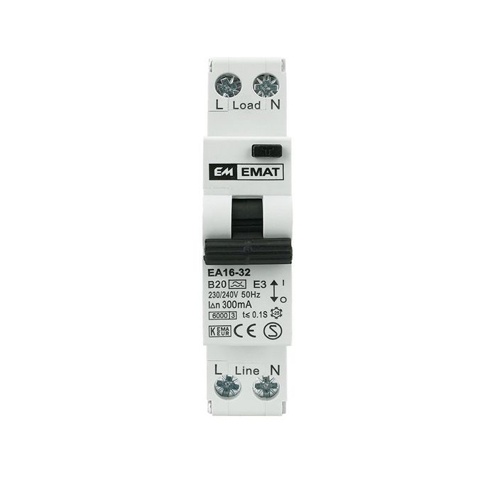 EMAT Aardlekautomaat 1-polig+nul 20A B-kar 300mA