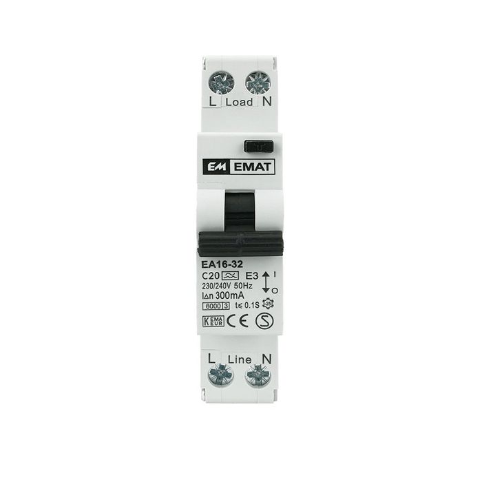 EMAT Aardlekautomaat 1-polig+nul 20A C-kar 300mA