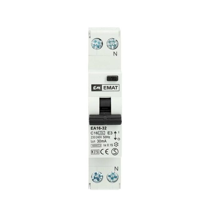 EMAT aardlekautomaat 1-polig+nul 16A C-kar 30mA
