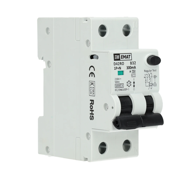 EMAT aardlekautomaat 1-polig+nul 32A B-kar 300mA 2 modules